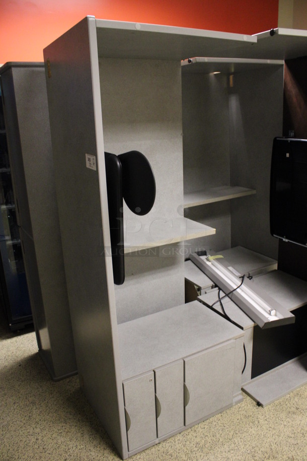 ALL ONE MONEY! Lot of Gray Desk Set Up Pieces; 3 Desks w/ Filing Cabinet and Hutch. 72x24x29, 70.5x15.5x34.5 (Hallways Straight Off Of Atrium) - Image 3 of 7