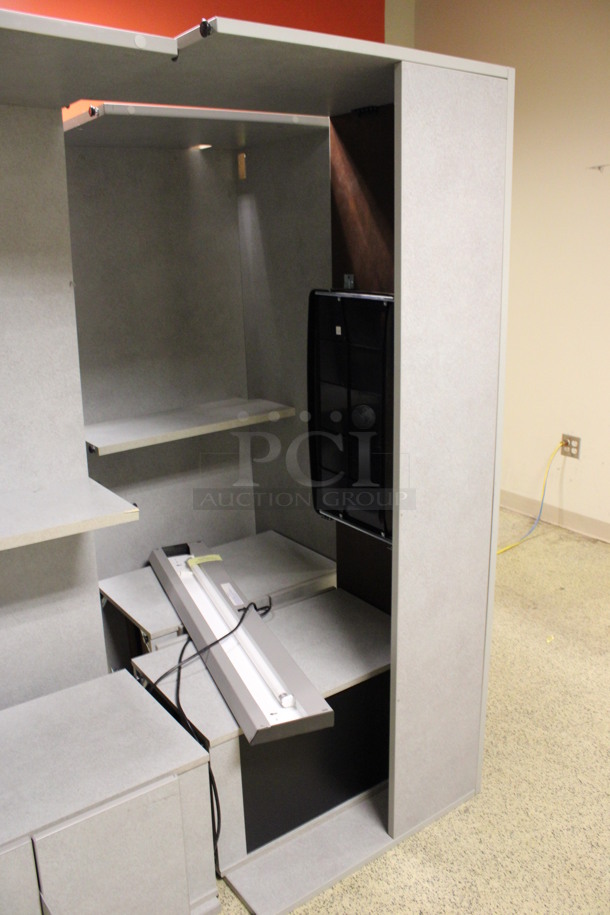 ALL ONE MONEY! Lot of Gray Desk Set Up Pieces; 3 Desks w/ Filing Cabinet and Hutch. 72x24x29, 70.5x15.5x34.5 (Hallways Straight Off Of Atrium) - Image 4 of 7