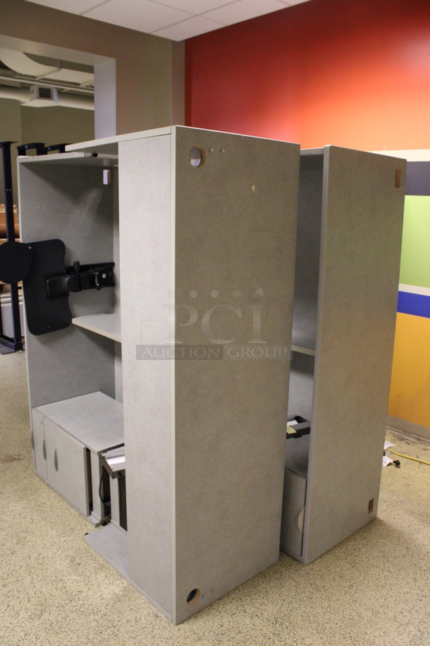 ALL ONE MONEY! Lot of Gray Desk Set Up Pieces; 3 Desks w/ Filing Cabinet and Hutch. 72x24x29, 70.5x15.5x34.5 (Hallways Straight Off Of Atrium) - Image 6 of 7
