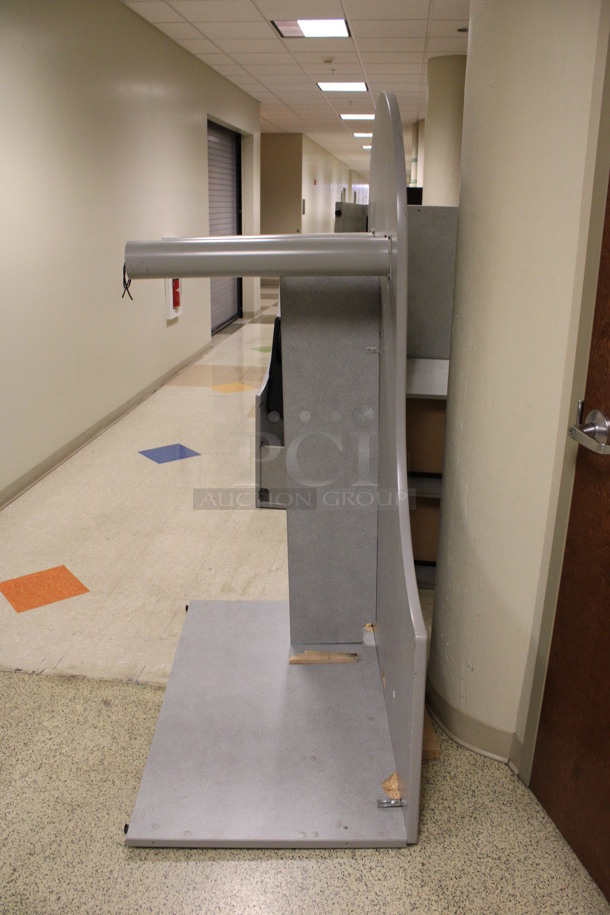 ALL ONE MONEY! Lot of Disassembled Gray Desk Set Up. Pieces; Corner Desk, Table, Desk w/ Filing Cabinets, Corner Desk and Hutch! 48x48x29, 60x15x37.5, 60x24x29, 7x48x29. (Hallways Straight Off Of Atrium) - Image 3 of 8