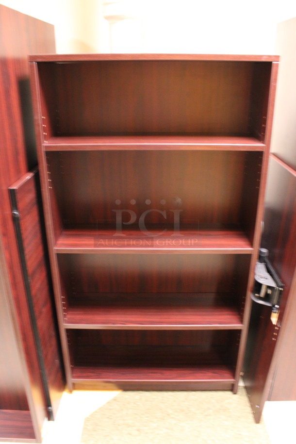 ALL ONE MONEY! Lot of Disassembled Wood Pattern Office Set Up. Pieces; 3 Drawer Filing Cabinet, 2 Desk, Bookshelf and Hutch! 36x20x38, 72x24x29, 36x12x66, 72x36x29, 72x15x38, 48x24x29. (Hallways Straight Off Of Atrium) - Image 7 of 11