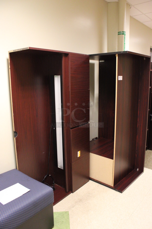 ALL ONE MONEY! Lot of Disassembled Wood Pattern Office Set Up. Pieces; 3 Drawer Filing Cabinet, 2 Desk, Bookshelf and Hutch! 36x20x38, 72x24x29, 36x12x66, 72x36x29, 72x15x38, 48x24x29. (Hallways Straight Off Of Atrium) - Image 9 of 11