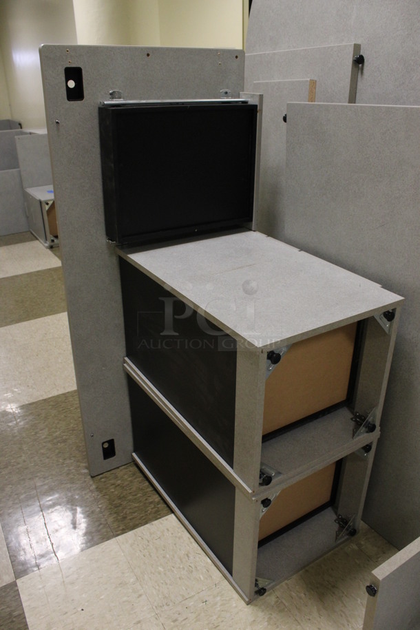 ALL ONE MONEY! Lot of Disassembled Gray Desk Set Up. Pieces; Corner Desk, Two Filing Cabinets, Desk and Table! 48x48x29, 54x24x29, 72x24x49, 54x15x37.5. (Hallways Straight Off Of Atrium) - Image 4 of 8