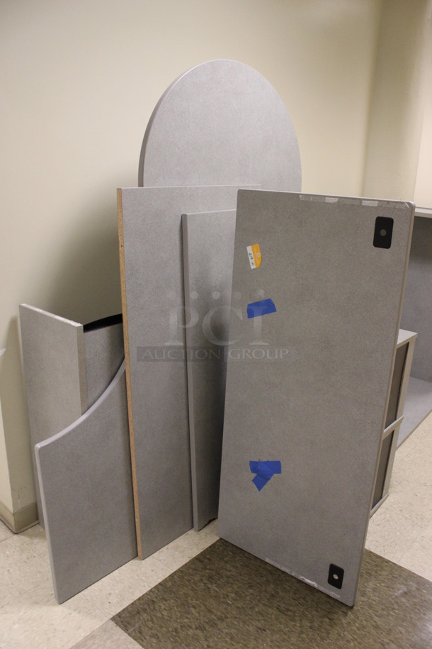 ALL ONE MONEY! Lot of Disassembled Gray Desk Set Up. Pieces; Corner Desk, Two Filing Cabinets, Desk and Table! 48x48x29, 54x24x29, 72x24x49, 54x15x37.5. (Hallways Straight Off Of Atrium) - Image 6 of 8