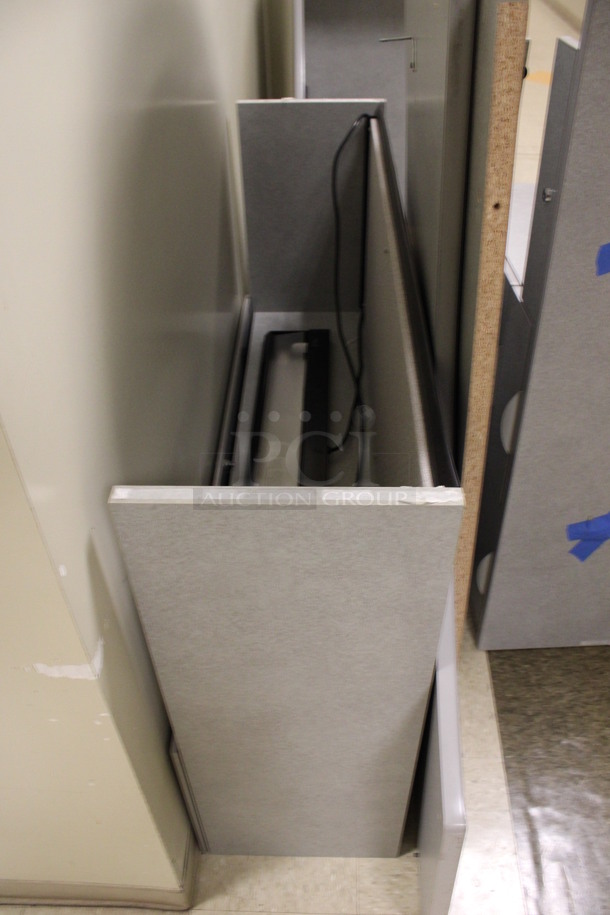 ALL ONE MONEY! Lot of Disassembled Gray Desk Set Up. Pieces; Corner Desk, Two Filing Cabinets, Desk and Table! 48x48x29, 54x24x29, 72x24x49, 54x15x37.5. (Hallways Straight Off Of Atrium) - Image 8 of 8