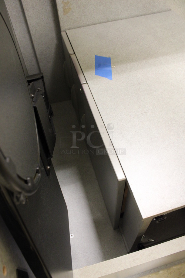 ALL ONE MONEY! Lot of Disassembled Gray Desk Set Up. Pieces; Corner Desk, Filing Cabinets and Hutch! 36x36x29, 36x24x29, 24x24x29, 36x15x37.5. (Hallways Straight Off Of Atrium) - Image 3 of 6