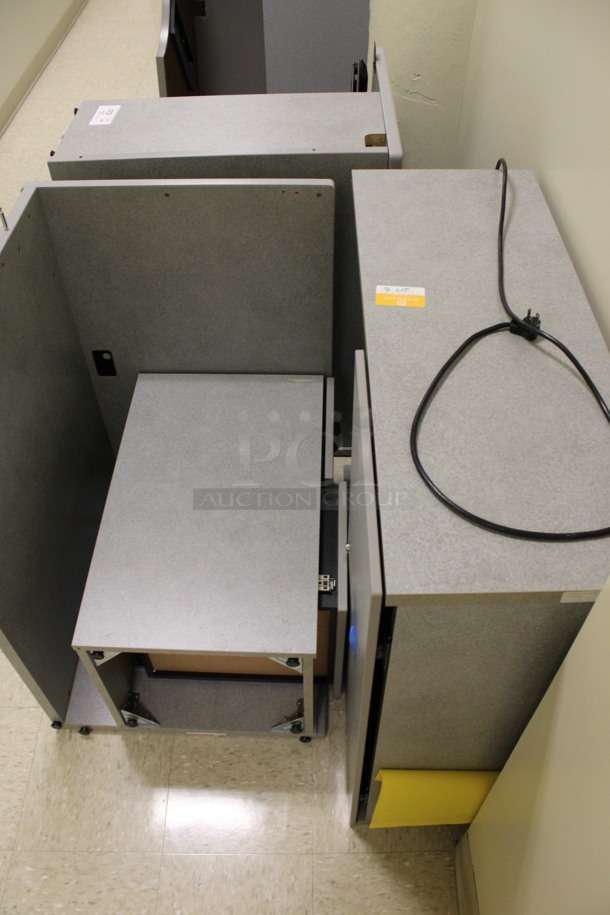 ALL ONE MONEY! Lot of Disassembled Gray Desk Set Up. Pieces; Corner Desk, Filing Cabinets and Hutch! 36x36x29, 36x24x29, 24x24x29, 36x15x37.5. (Hallways Straight Off Of Atrium) - Image 6 of 6