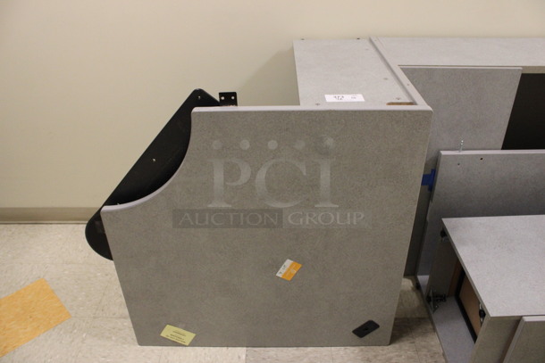ALL ONE MONEY! Lot of Disassembled Gray Desk Set Up. Pieces; Corner Desk, Filing Cabinets and Hutch! 36x36x29, 36x15x37.5, 24x24x29, 36x24x29. (Hallways Straight Off Of Atrium) - Image 2 of 7