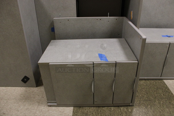 ALL ONE MONEY! Lot of Disassembled Gray Desk Set Up. Pieces; Corner Desk, Filing Cabinets and Hutch! 36x36x29, 36x15x37.5, 24x24x29, 36x24x29. (Hallways Straight Off Of Atrium) - Image 3 of 7