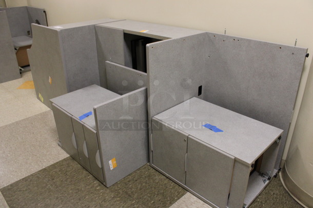 ALL ONE MONEY! Lot of Disassembled Gray Desk Set Up. Pieces; Corner Desk, Filing Cabinets and Hutch! 36x36x29, 36x15x37.5, 24x24x29, 36x24x29. (Hallways Straight Off Of Atrium) - Image 6 of 7