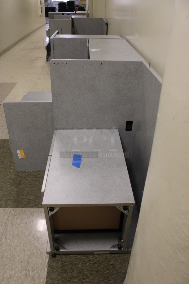 ALL ONE MONEY! Lot of Disassembled Gray Desk Set Up. Pieces; Corner Desk, Filing Cabinets and Hutch! 36x36x29, 36x15x37.5, 24x24x29, 36x24x29. (Hallways Straight Off Of Atrium) - Image 7 of 7