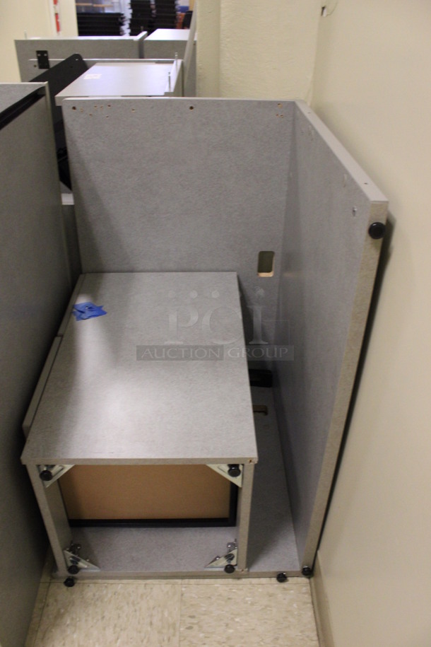 ALL ONE MONEY! Lot of Disassembled Gray Desk Set Up. Pieces; Corner Desk, 2 Desks w/ Filing Cabinets and Hutch! 36x36x29, 24x24x29, 36x15x37.5, 36x24x29. (Hallways Straight Off Of Atrium) - Image 5 of 7
