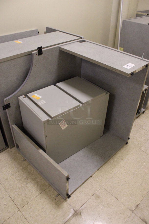 ALL ONE MONEY! Lot of Disassembled Gray Desk Set Up. Pieces; Corner Desk, 2 Desk w/ Filing Cabinet, 2 Filing Cabinets! 6x36x29, 24x24x29, 36x24x29, 36x15x37.5. (Hallways Straight Off Of Atrium) - Image 4 of 7