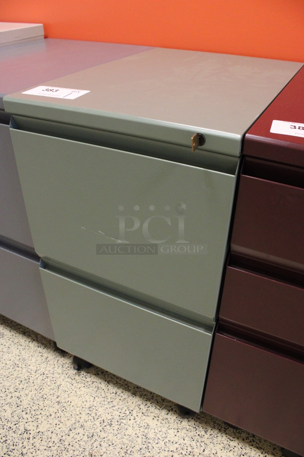 Green Metal 2 Drawer Filing Cabinet on Casters. 15x22x28. (Hallway To The Right of Atrium Lobby) - Image 2 of 7