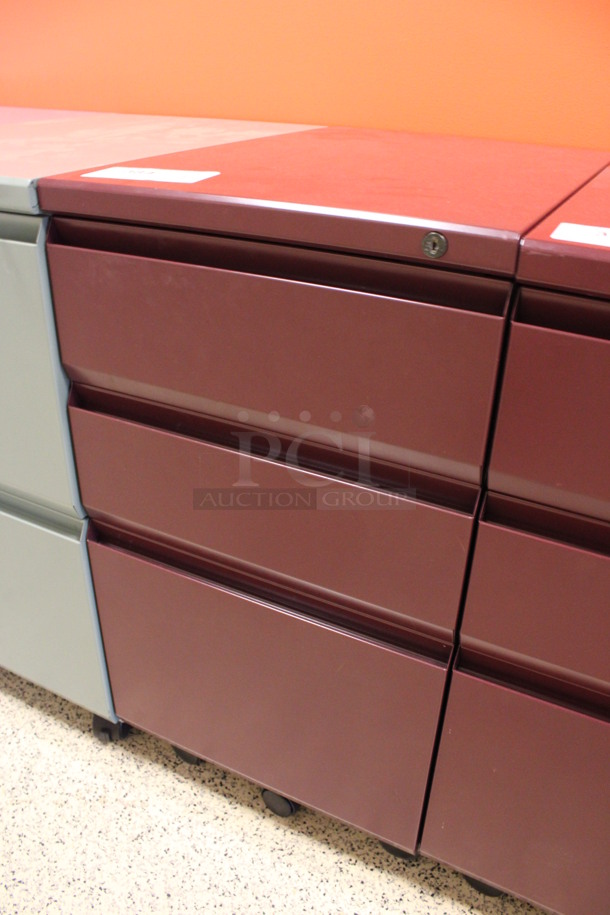 Maroon Metal 3 Drawer Filing Cabinet on Casters. 15x22x28. (Hallway To The Right of Atrium Lobby) - Image 2 of 7