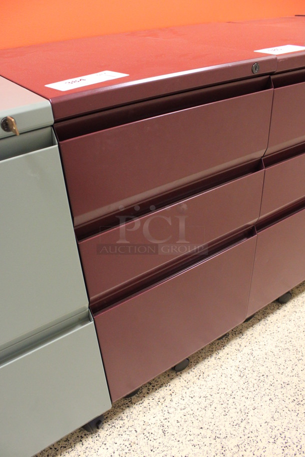 Maroon Metal 3 Drawer Filing Cabinet on Casters. 15x22x28. (Hallway To The Right of Atrium Lobby) - Image 3 of 7