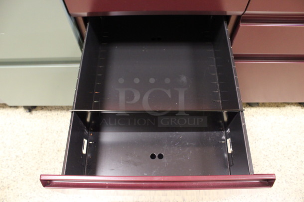 Maroon Metal 3 Drawer Filing Cabinet on Casters. 15x22x28. (Hallway To The Right of Atrium Lobby) - Image 5 of 7