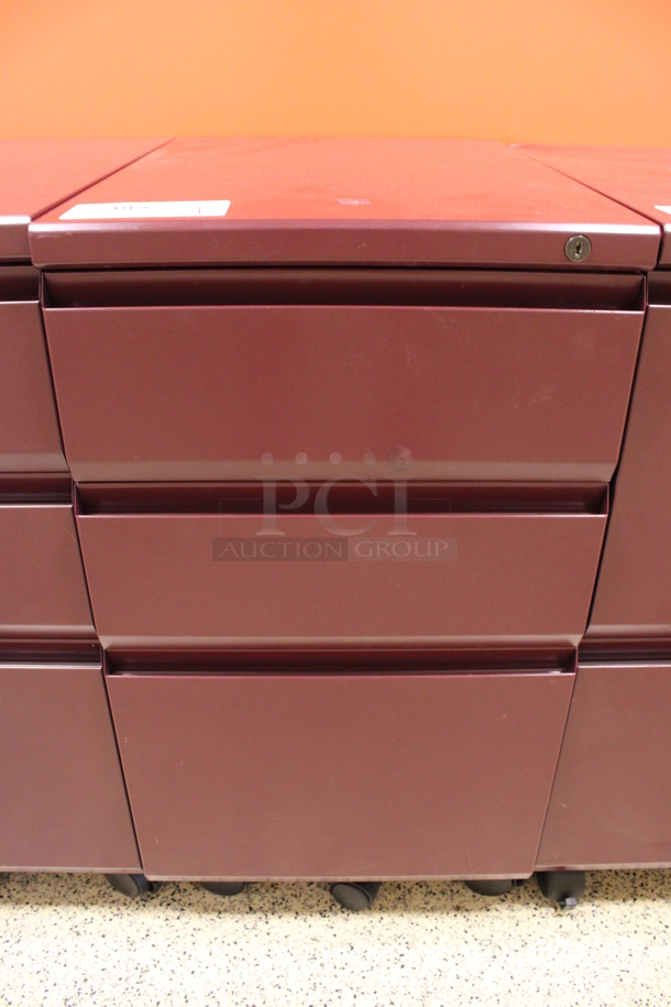 Maroon Metal 3 Drawer Filing Cabinet on Casters. 15x22x28. (Hallway To The Right of Atrium Lobby) - Image 1 of 7