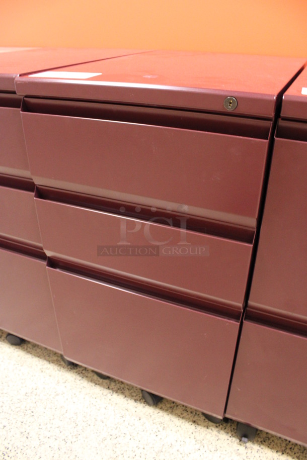 Maroon Metal 3 Drawer Filing Cabinet on Casters. 15x22x28. (Hallway To The Right of Atrium Lobby) - Image 2 of 7