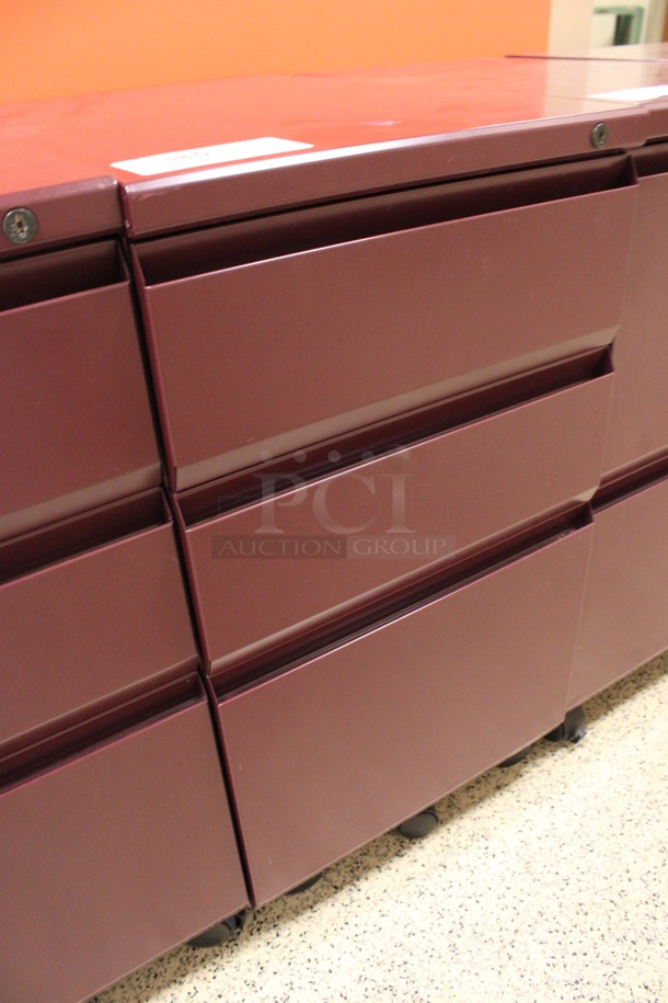 Maroon Metal 3 Drawer Filing Cabinet on Casters. 15x22x28. (Hallway To The Right of Atrium Lobby) - Image 3 of 7