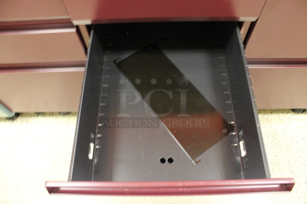 Maroon Metal 3 Drawer Filing Cabinet on Casters. 15x22x28. (Hallway To The Right of Atrium Lobby) - Image 5 of 7