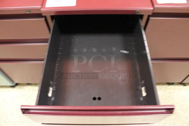 Maroon Metal 3 Drawer Filing Cabinet on Casters. 15x22x28. (Hallway To The Right of Atrium Lobby) - Image 6 of 7
