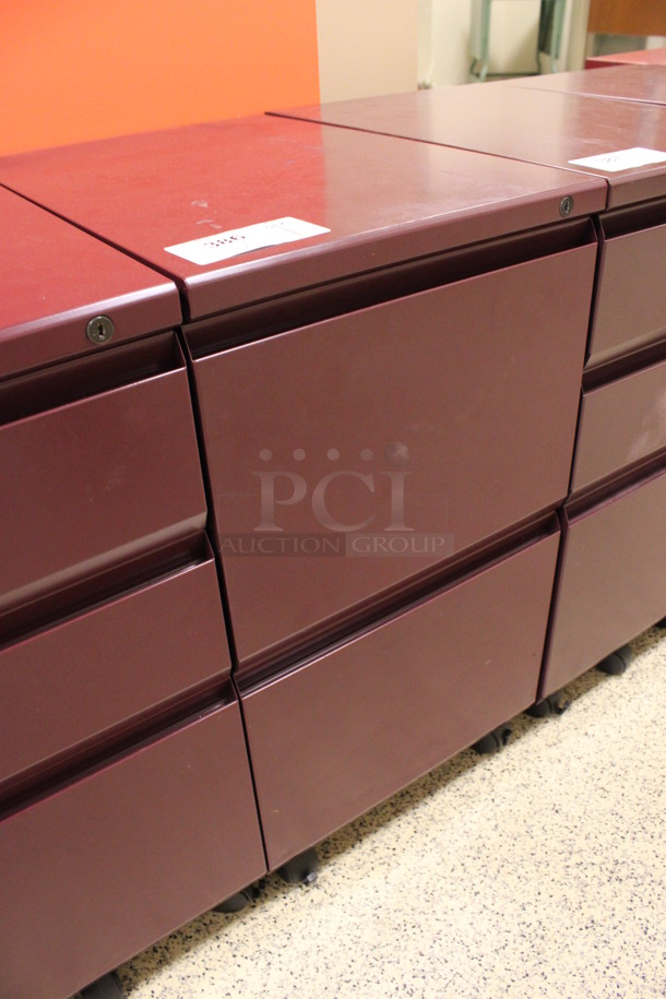 Maroon Metal 2 Drawer Filing Cabinet on Casters. 15x22x28. (Hallway To The Right of Atrium Lobby) - Image 2 of 6