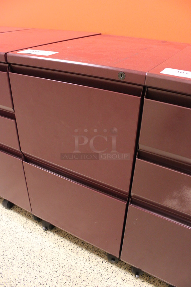 Maroon Metal 2 Drawer Filing Cabinet on Casters. 15x22x28. (Hallway To The Right of Atrium Lobby) - Image 3 of 6