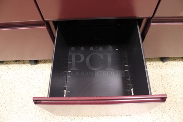 Maroon Metal 2 Drawer Filing Cabinet on Casters. 15x22x28. (Hallway To The Right of Atrium Lobby) - Image 4 of 6