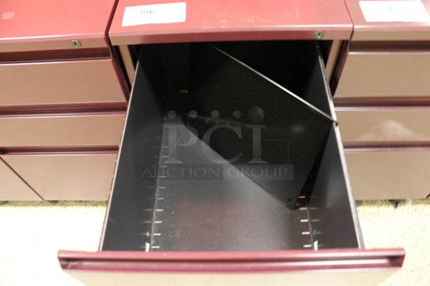 Maroon Metal 2 Drawer Filing Cabinet on Casters. 15x22x28. (Hallway To The Right of Atrium Lobby) - Image 5 of 6