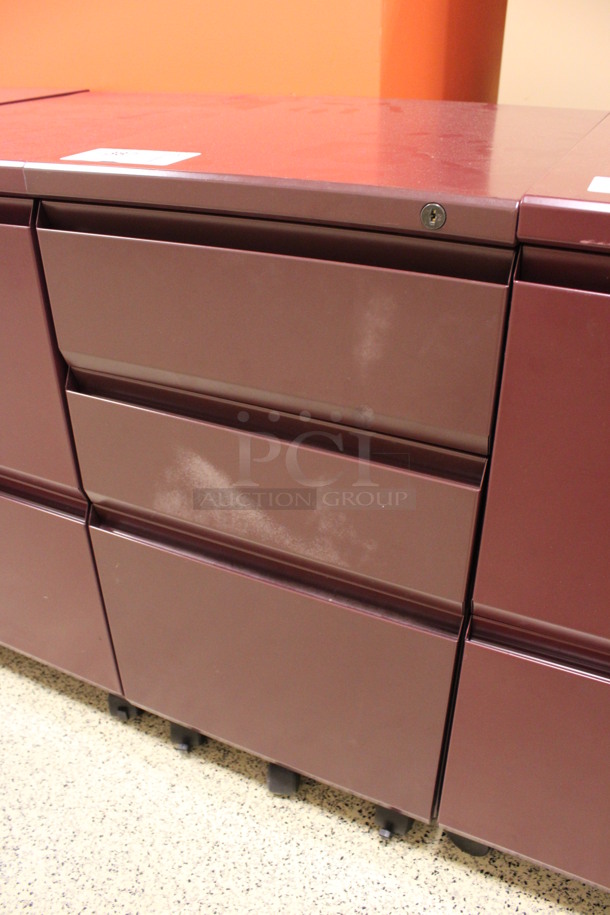 Maroon Metal 3 Drawer Filing Cabinet on Casters. 15x22x28. (Hallway To The Right of Atrium Lobby) - Image 2 of 7