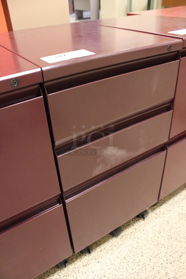 Maroon Metal 3 Drawer Filing Cabinet on Casters. 15x22x28. (Hallway To The Right of Atrium Lobby) - Image 3 of 7