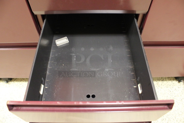 Maroon Metal 3 Drawer Filing Cabinet on Casters. 15x22x28. (Hallway To The Right of Atrium Lobby) - Image 5 of 7