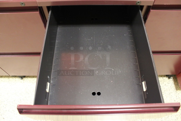 Maroon Metal 3 Drawer Filing Cabinet on Casters. 15x22x28. (Hallway To The Right of Atrium Lobby) - Image 6 of 7