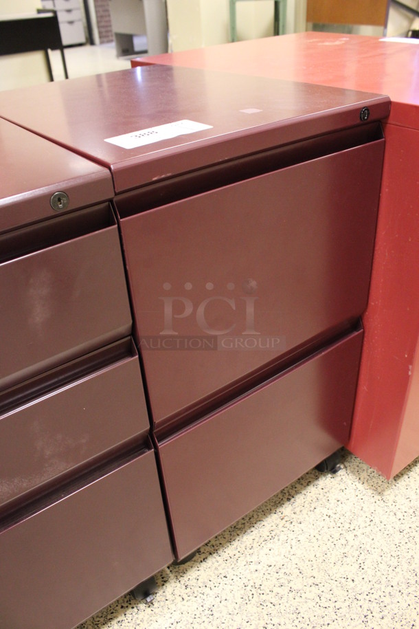 Maroon Metal 2 Drawer Filing Cabinet on Casters. 15x22x28. (Hallway To The Right of Atrium Lobby) - Image 2 of 6