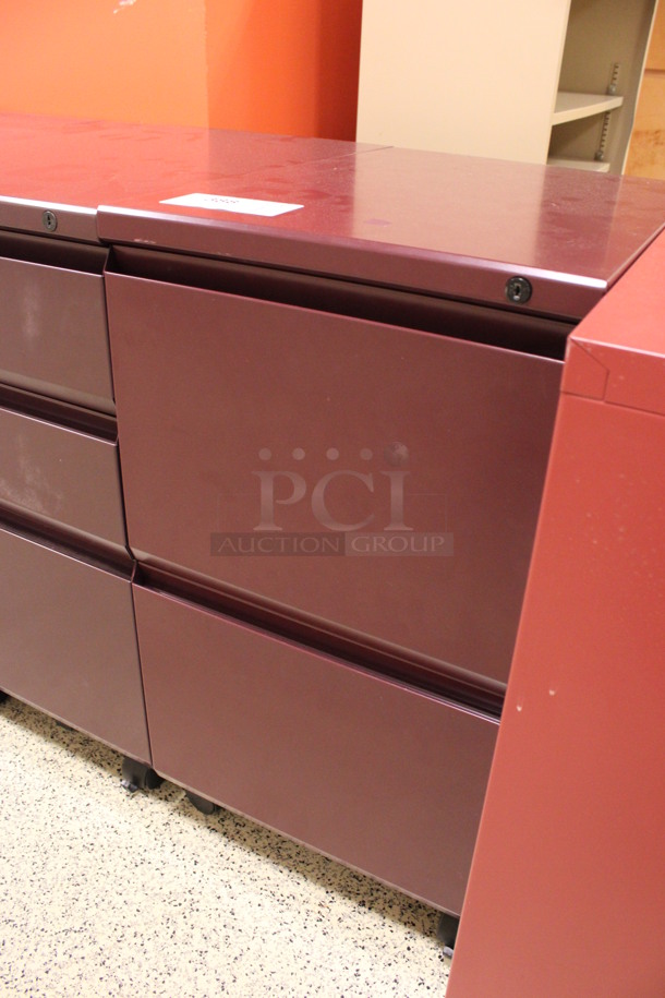 Maroon Metal 2 Drawer Filing Cabinet on Casters. 15x22x28. (Hallway To The Right of Atrium Lobby) - Image 3 of 6
