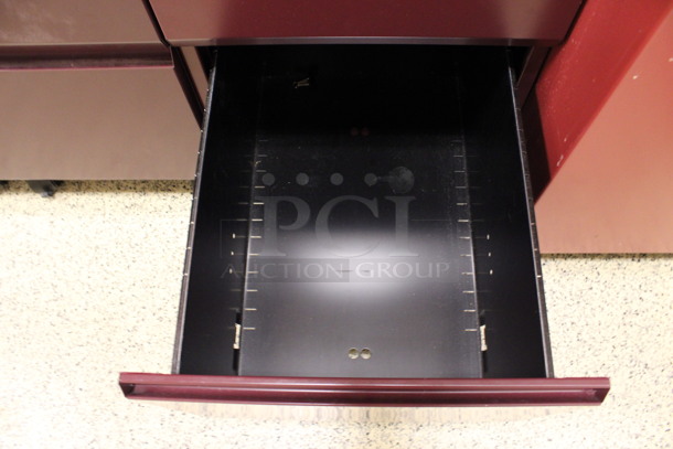 Maroon Metal 2 Drawer Filing Cabinet on Casters. 15x22x28. (Hallway To The Right of Atrium Lobby) - Image 4 of 6