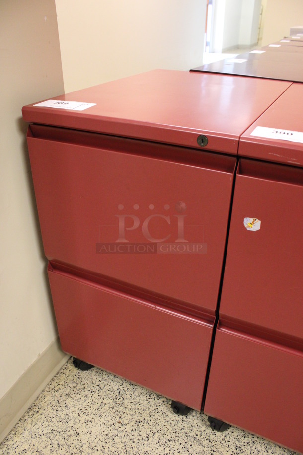 Red Metal 2 Drawer Filing Cabinet on Casters. 15x22x28. (Hallway To The Right of Atrium Lobby) - Image 2 of 5
