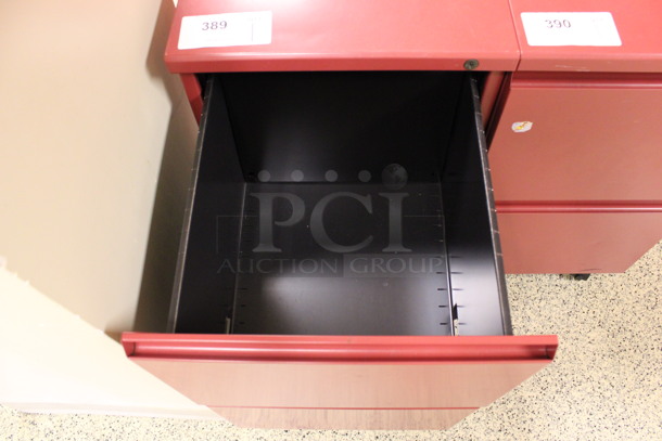Red Metal 2 Drawer Filing Cabinet on Casters. 15x22x28. (Hallway To The Right of Atrium Lobby) - Image 4 of 5