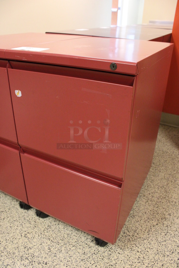 Red Metal 2 Drawer Filing Cabinet on Casters. 15x22x28. (Hallway To The Right of Atrium Lobby) - Image 3 of 6