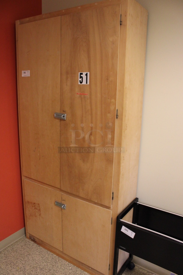 Wooden 4 Door Cabinet w/ Contents. 42x14x84. (Hallway To The Right of Atrium Lobby) - Image 2 of 5