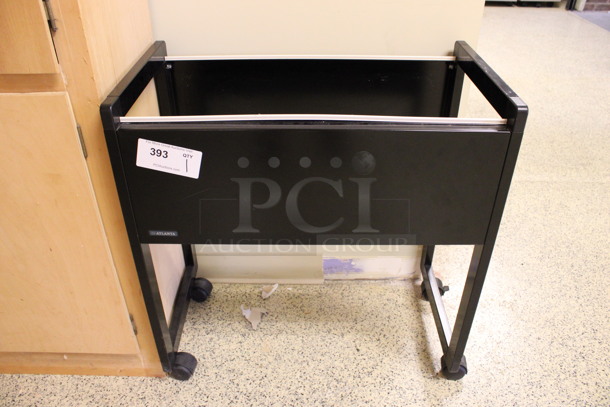Black Metal Cart Frame on Casters. 26x14.5x29. (Hallway To The Right of Atrium Lobby)