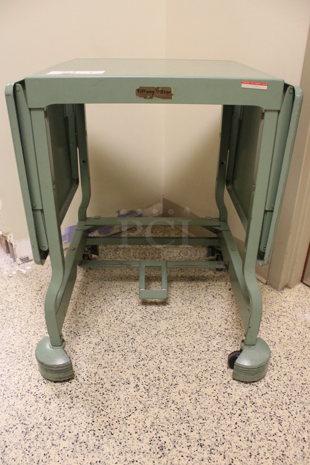 Green Metal Table on Casters. 20x18x27. (Hallway To The Right of Atrium Lobby) - Image 4 of 6