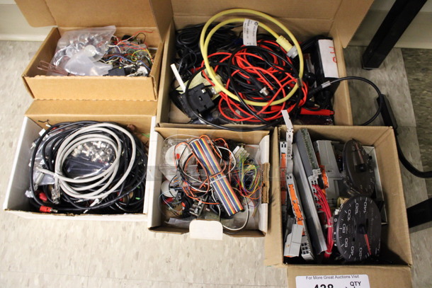 ALL ONE MONEY! Lot of 5 Boxes of Various Wires and Pieces! (Room 105)