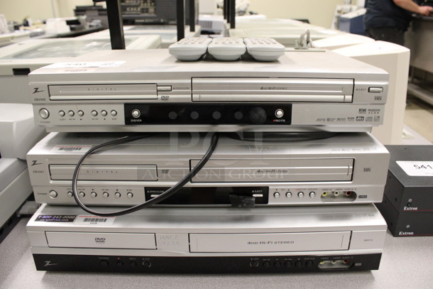 3 Zenith DVD VHS Players w/ 3 Remotes. 17x10.5x3.5. 3 Times Your Bid! (Room 105)