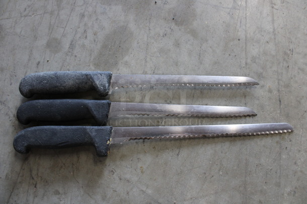 3 SHARPENED Stainless Steel Serrated Knives. Includes 13". 3 Times Your Bid! - Image 1 of 4
