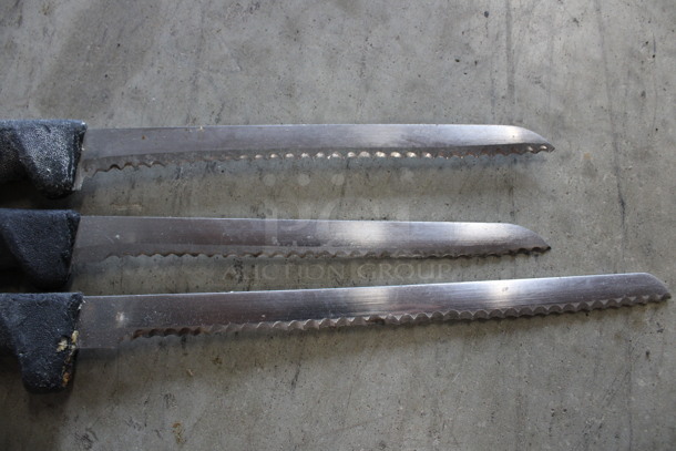 3 SHARPENED Stainless Steel Serrated Knives. Includes 13". 3 Times Your Bid! - Image 2 of 4