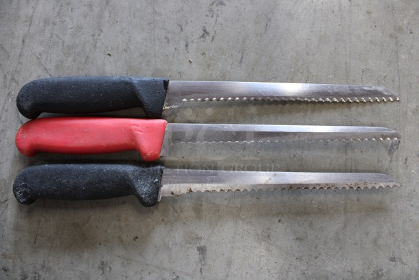 3 SHARPENED Stainless Steel Serrated Knives. Includes 13". 3 Times Your Bid! - Image 1 of 4