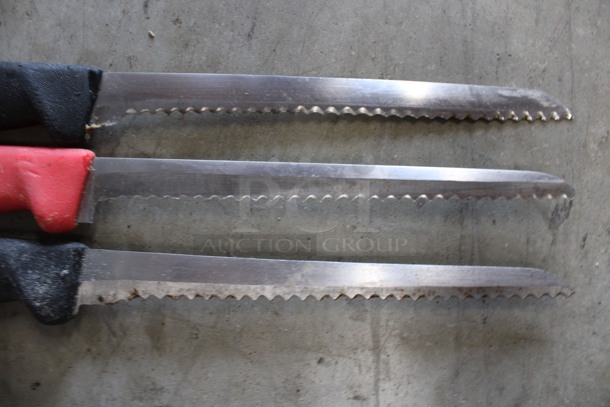 3 SHARPENED Stainless Steel Serrated Knives. Includes 13". 3 Times Your Bid! - Image 2 of 4