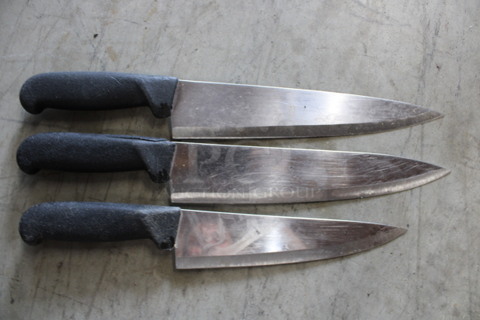3 SHARPENED Stainless Steel Chef Knives. Includes 14". 3 Times Your Bid!